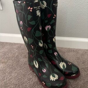Kate Spade Black Floral Rain Boots
